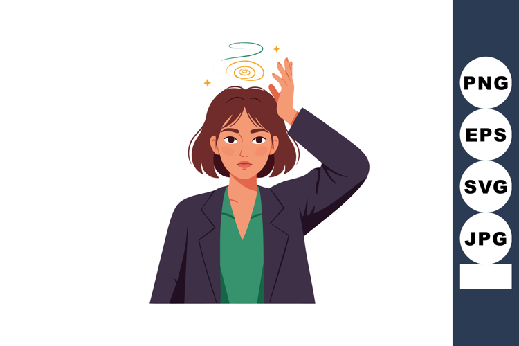 Young woman feeling dizzy with swirling lines above head vec