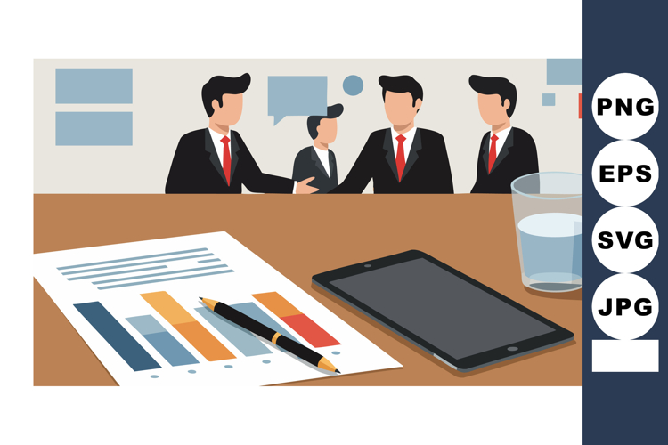 Business meeting with tablet and financial report on office