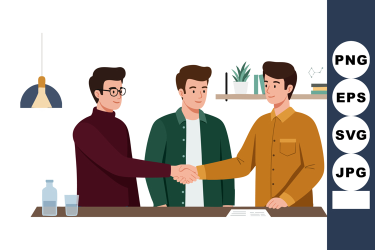 Businessmen shaking hands in office agreement partnership il