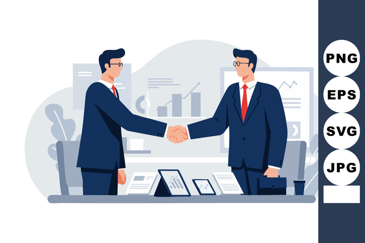Businessmen shaking hands agreement in modern office environ