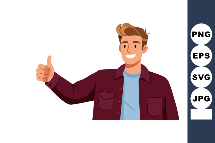 Young man giving thumbs up gesture smiling casual clothing v