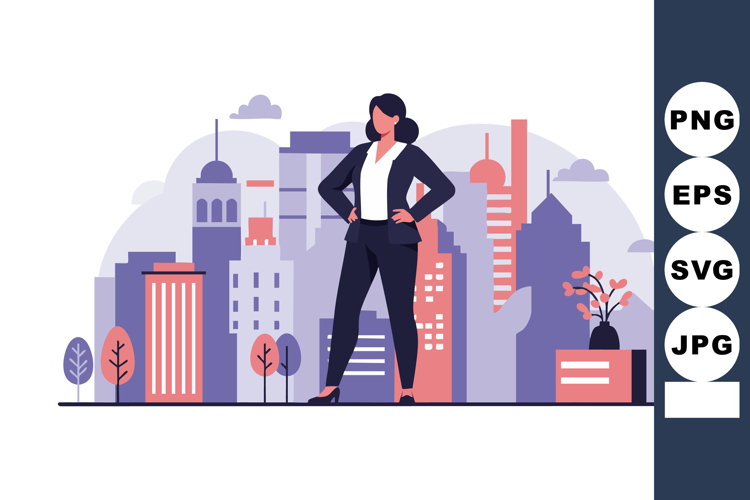 Confident businesswoman standing in urban cityscape with mod