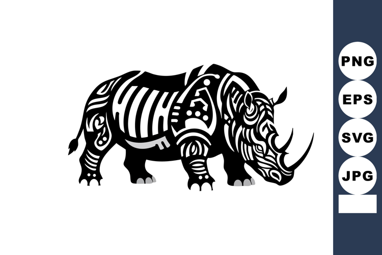 Ornamental stylized rhinoceros vector with tribal patterns a