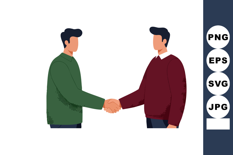 Two men shaking hands in casual clothing vector illustration example image 1