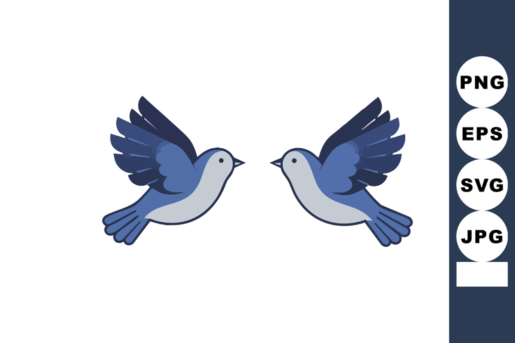 Two blue birds flying facing each other vector illustration