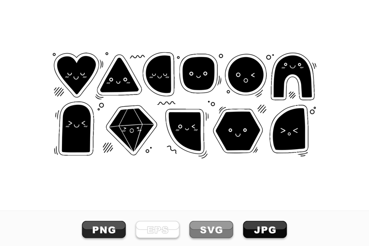Cute Black Shapes Faces SVG Clipart Set for Crafts