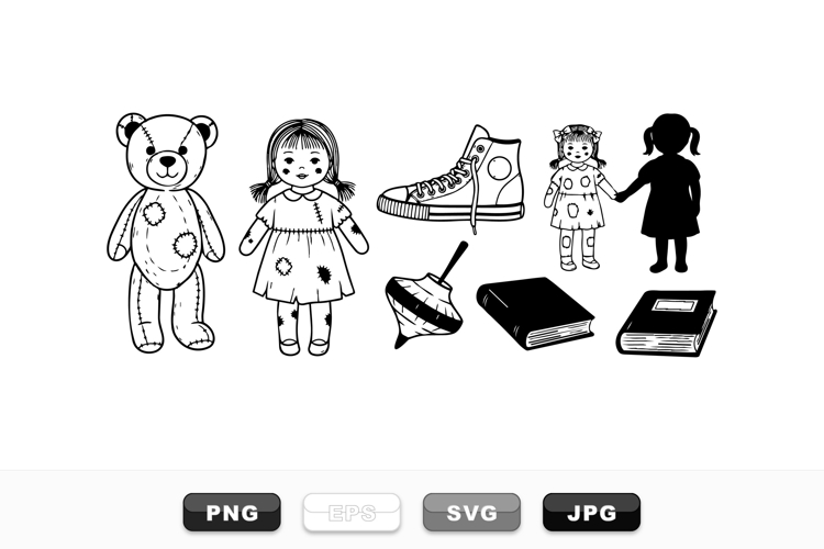 Vintage Rag Doll And Classic Toy Vector Set