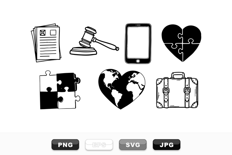 Hand Drawn Legal And Travel Icon Vector Set