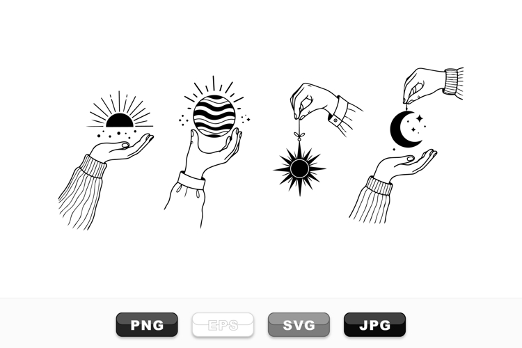 Hand Drawn Celestial Sun Moon SVG Bundle
