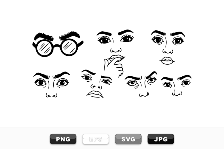 Hand Drawn Facial Expressions Vector Set Bundle