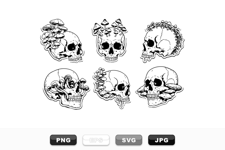Hand Drawn Skull Mushroom Clipart Vector Set