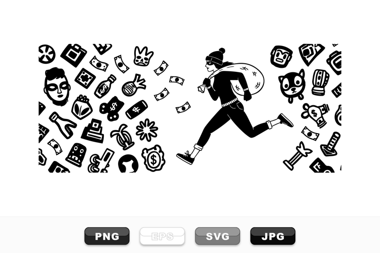 Hand Drawn Retro Crime Heist Clipart Bundle for Crafts