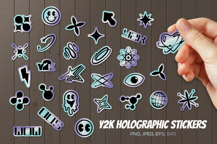 Y2K Holographic Stickers Bundle SVG, PNG