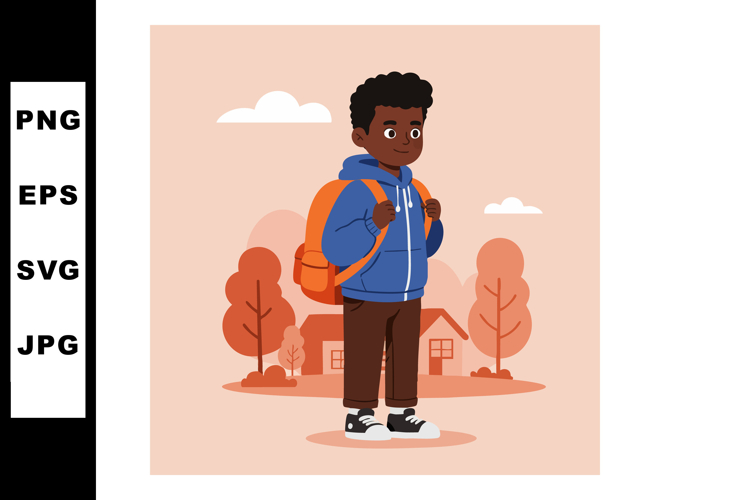 Young boy with backpack standing outdoors in autumn season v example image 1