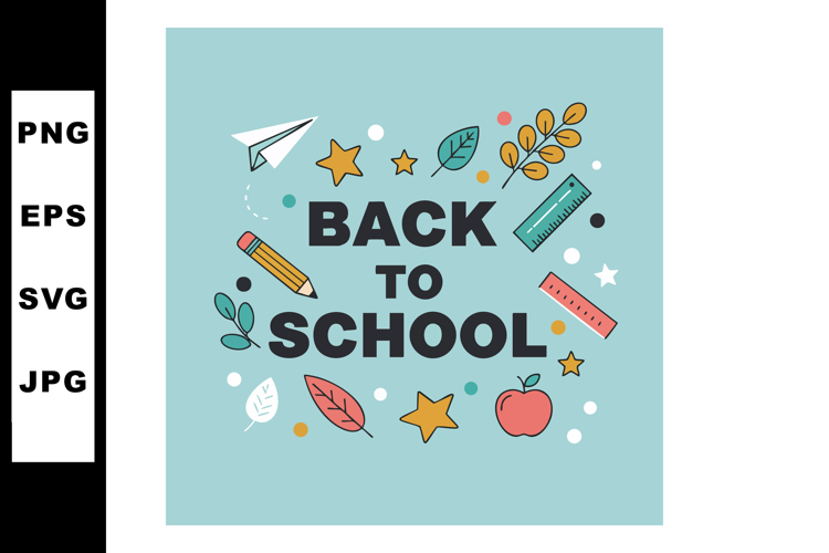 Back to school text with pencil paper airplane apple and lea