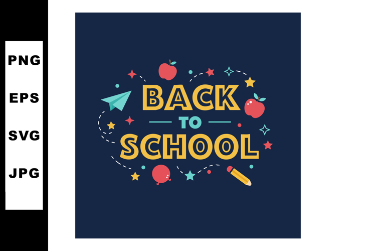 Back to school text with apples pencil and paper plane vecto