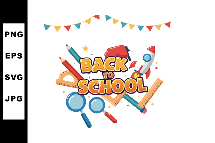 Back to School Education Supplies Illustration with Rocket a