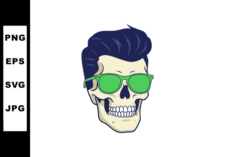 Skull with green sunglasses and slick hairstyle cool retro v