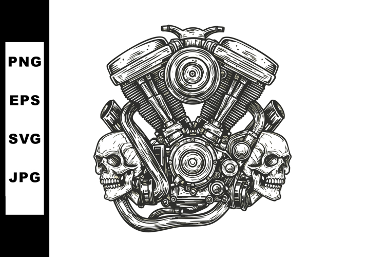 Vintage motorcycle engine with skulls detailed mechanical il example image 1