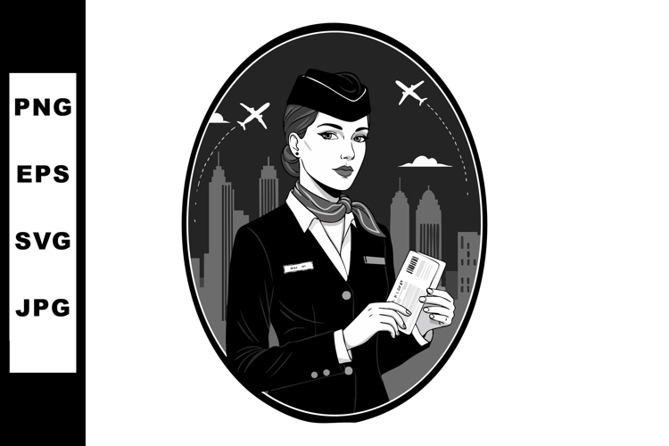 Female airline flight attendant holding boarding pass with c