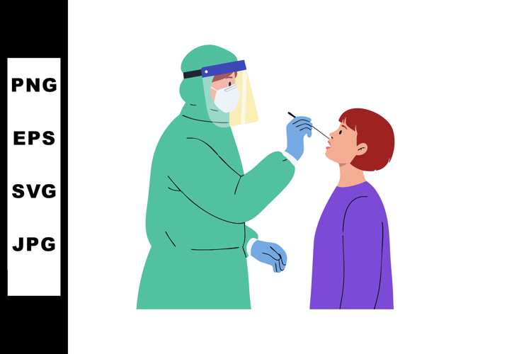 Medical worker in protective suit conducting nasal swab test