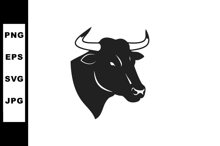 Bull Head Silhouette Vector Icon Black and White Livestock I
