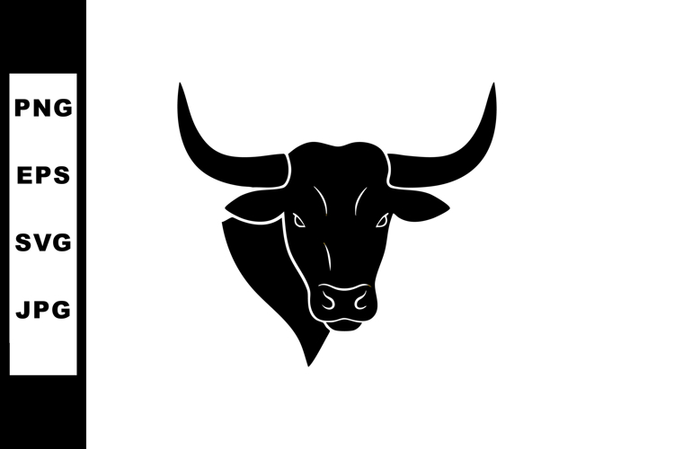Bull head silhouette vector illustration with horns and faci