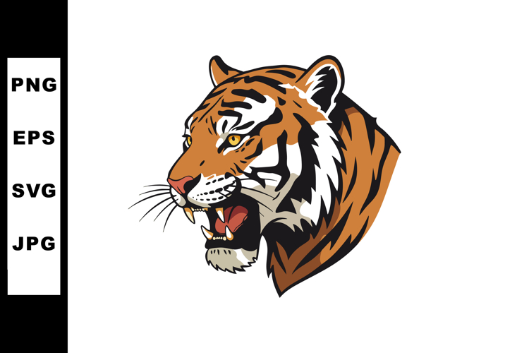 Tiger head roaring wild animal with orange and black stripes