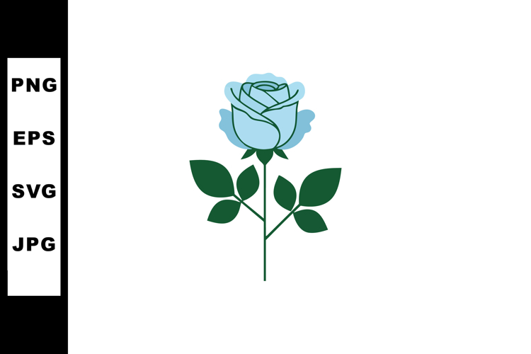 Blue rose with green leaves simple vector illustration desig