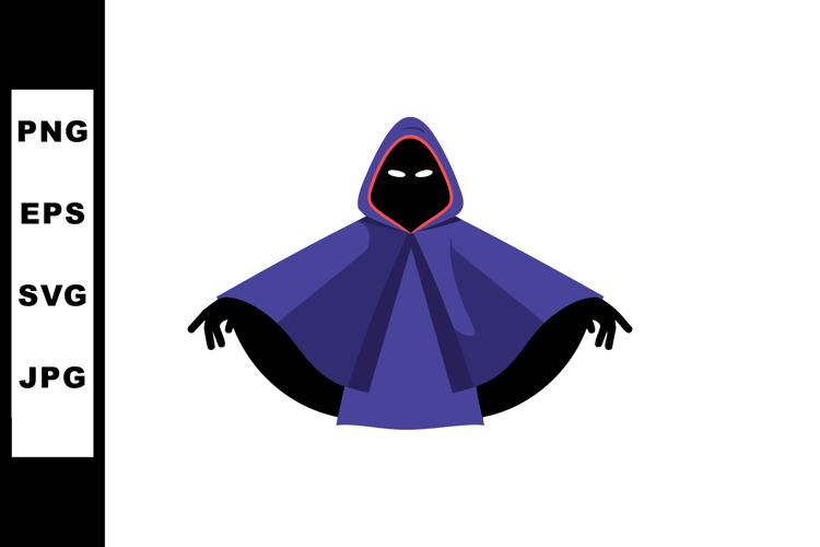 Dark cloaked mysterious figure with glowing eyes and blue ho example image 1