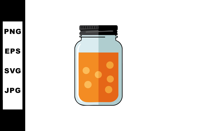 Jar of Orange Juice with Bubbles Vector Illustration in Simp