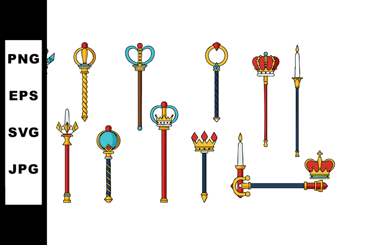 Royal scepters and ceremonial staffs vector illustration wit
