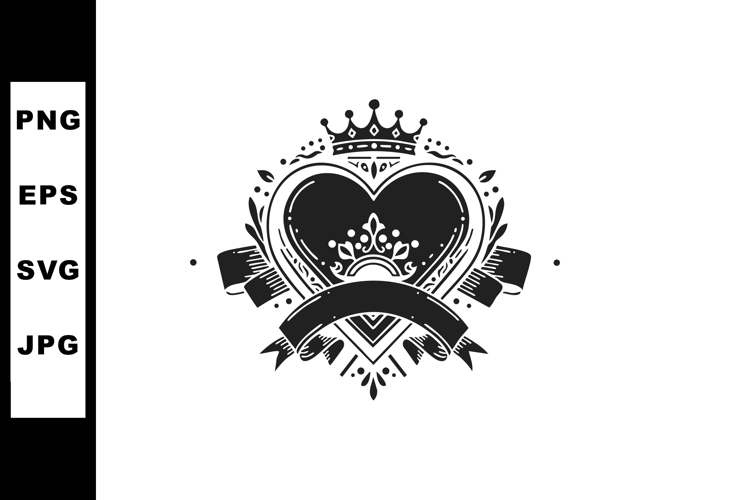 Heart shaped crown emblem with decorative ribbon and ornamen