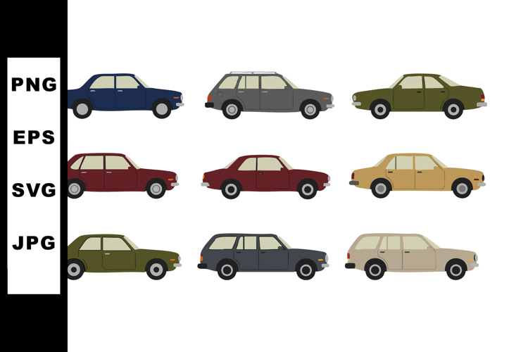 Retro style vintage car collection in various colors vector