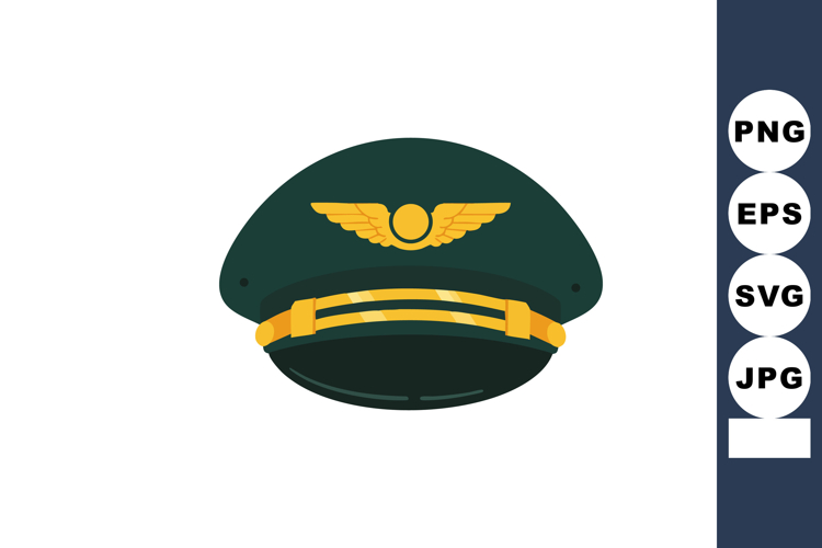 Pilot cap with golden wings and strap vector illustration in