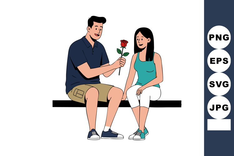 Young man giving red rose to woman romantic gesture vector i