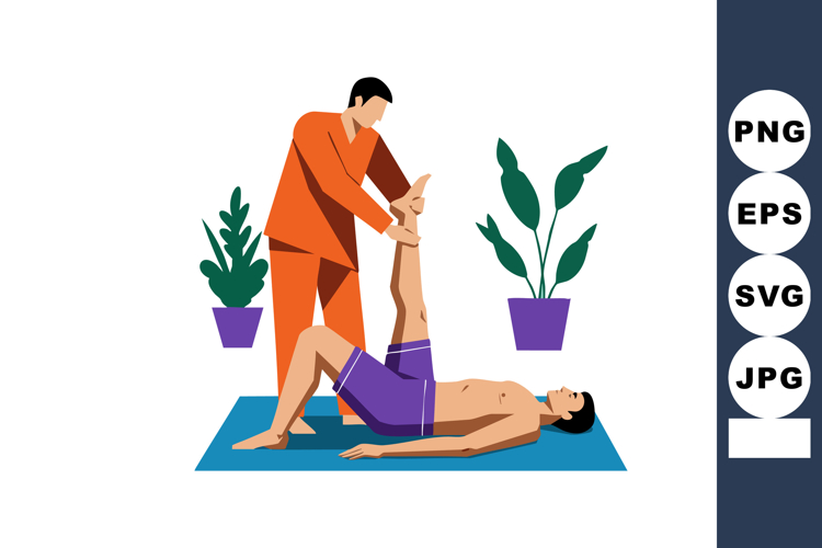 Physical therapy session with male therapist assisting man o