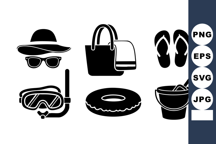 Summer beach accessories icons vector including hat, sungla