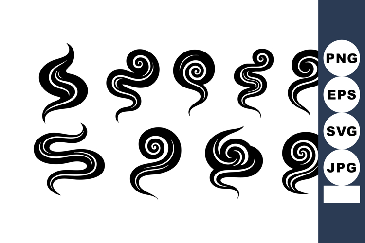 Abstract smoke swirl shapes vector with black curved lines