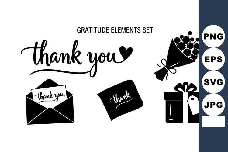 Gratitude elements with thank you text envelope flowers and
