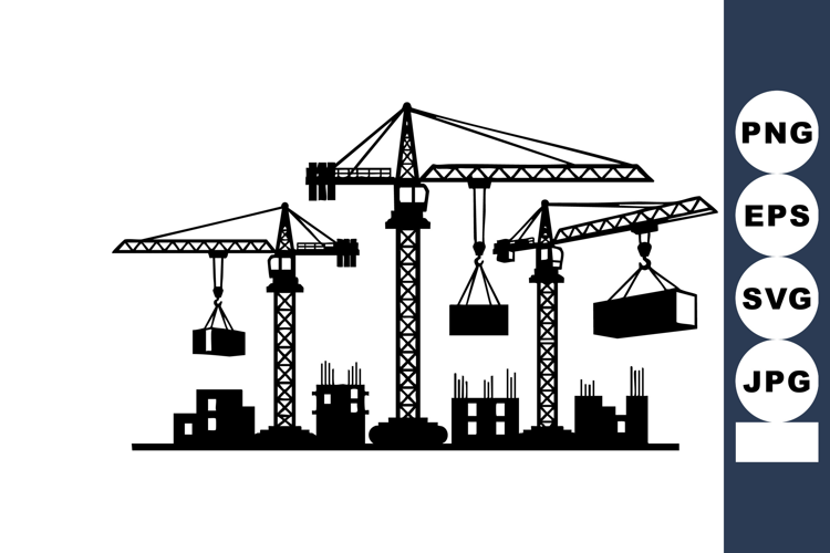 Construction site with multiple cranes lifting heavy loads a