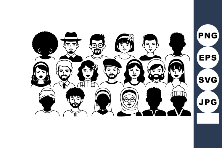 Diverse group of multicultural people avatars with various h