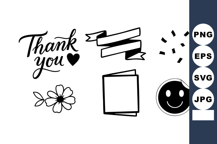 Thank you hand drawn calligraphy with heart flower smiley fa
