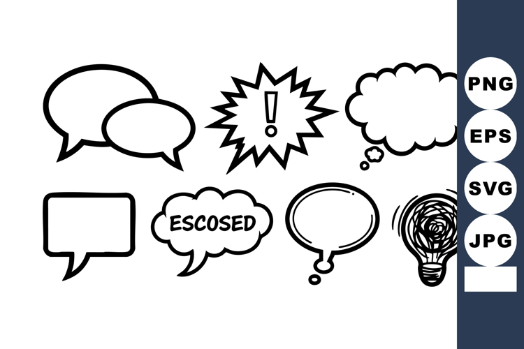 Hand drawn speech bubbles and thought clouds with exclamatio