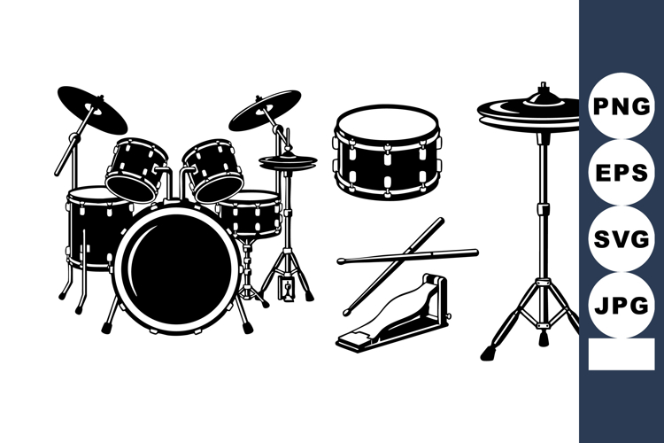 Drum kit with cymbals snare drum sticks and pedal vector ill