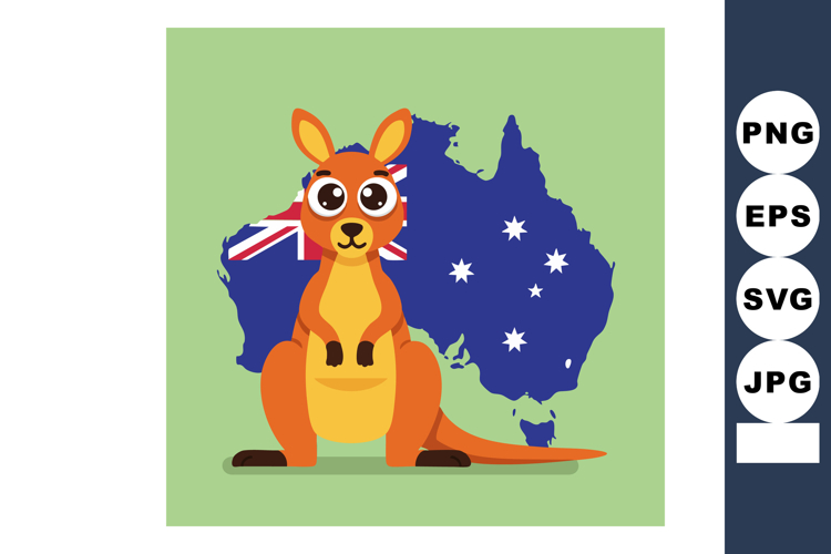 Kangaroo front view with Australian map and flag background example image 1