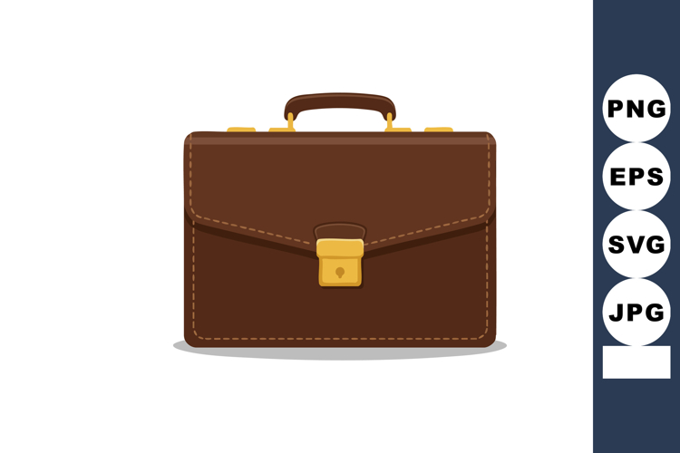 Briefcase with brown leather texture and golden lock handle