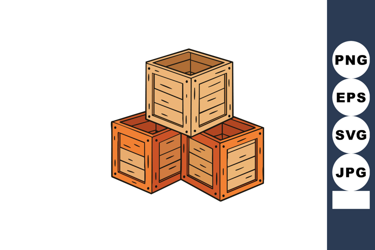 Wooden crates stacked three dimensional vector design with n