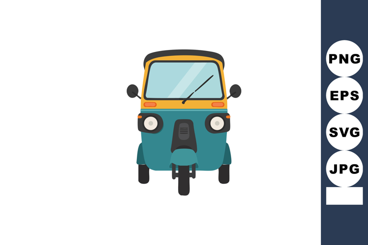 Auto rickshaw front view vehicle design with teal blue and y example image 1