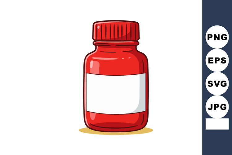 Red medicine bottle with blank label and screw cap vector il